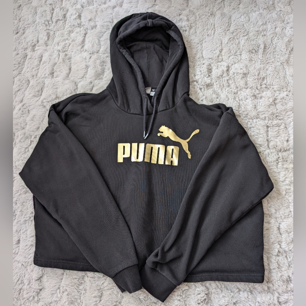 Women's Puma Cropped Hoodie Sweatshirt Size Medium Black